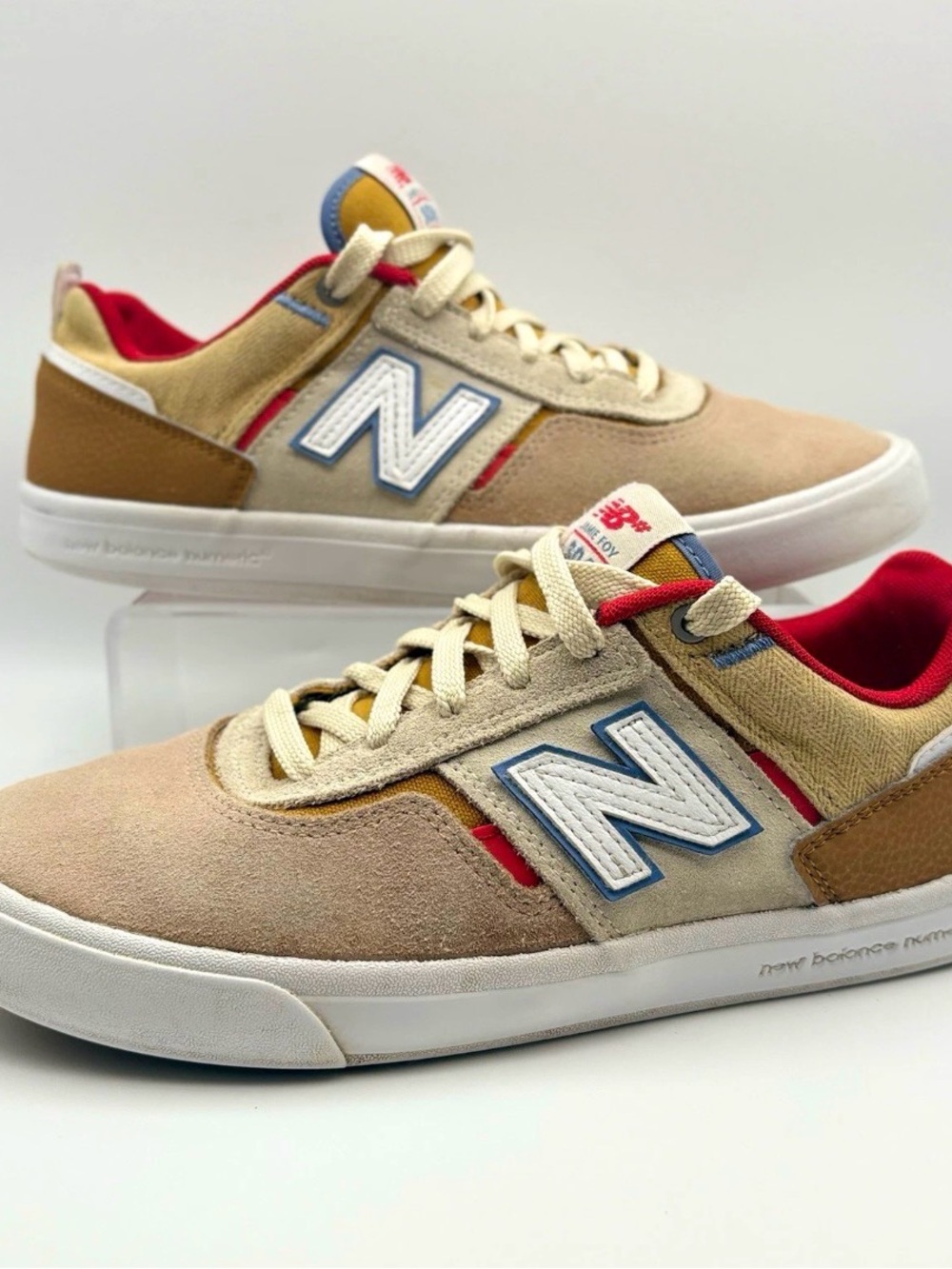 New Balance Beige, Red & Blue Low-Top Sneakers